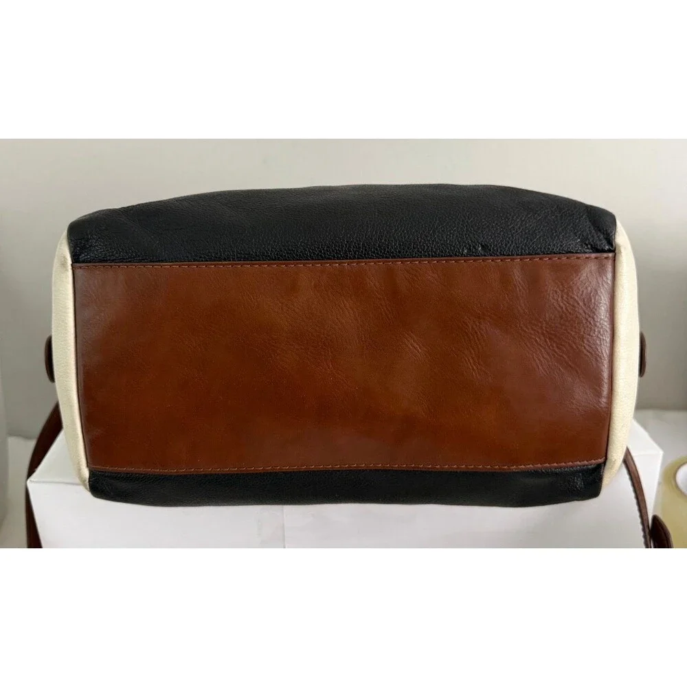 Fossil Sydney Satchel Black/White Brass Leather Crossbody Bag & Wallet